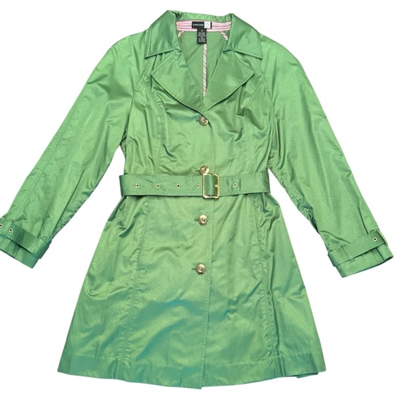Saks Fifth Avenue Jackets & Blazers - Saks Fifth Avenue Trench Coat Jacket Womens Size 14/XL Metallic Green $400